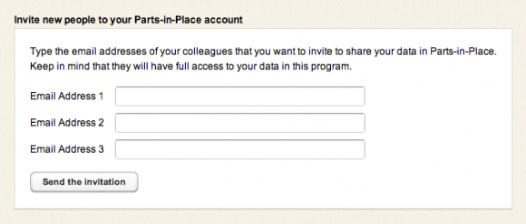 Inviting colleagues to join your Parts-in-Place account
